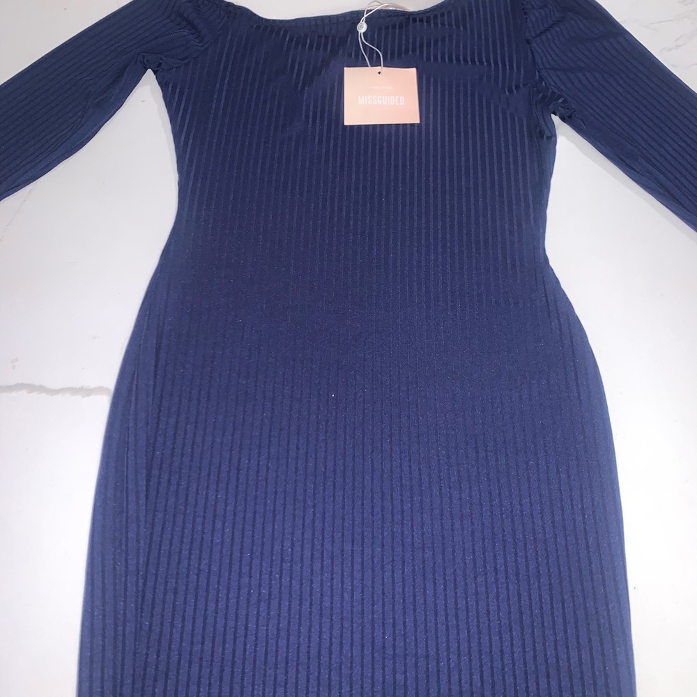 NWT Missguided Carli Bybel Plum Purple Ribbed Off Shoulder Midi Dress US 6 UK 10
